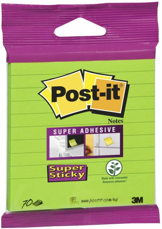 Post it Notes 100mm x 100mm Super Sticky Note Pad, Lined, Green (70 sheets)
