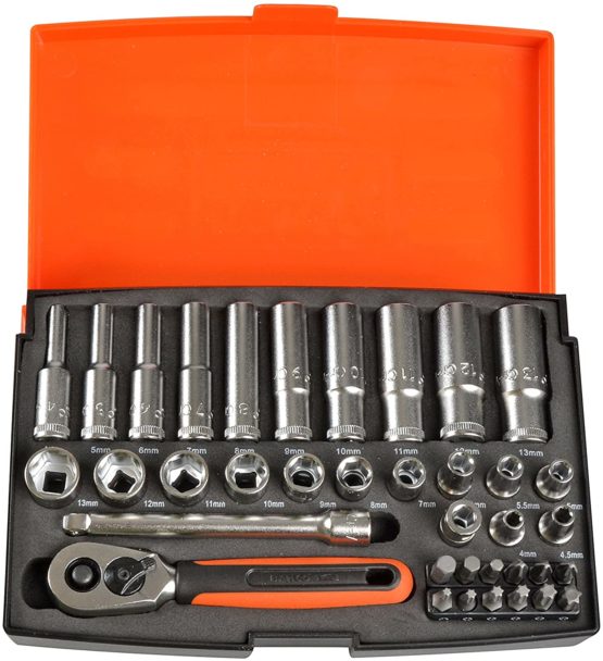 Bahco SL25L Socket & Mechanical Set, Metric 1/4" Dynamic Drive, 37 Pieces