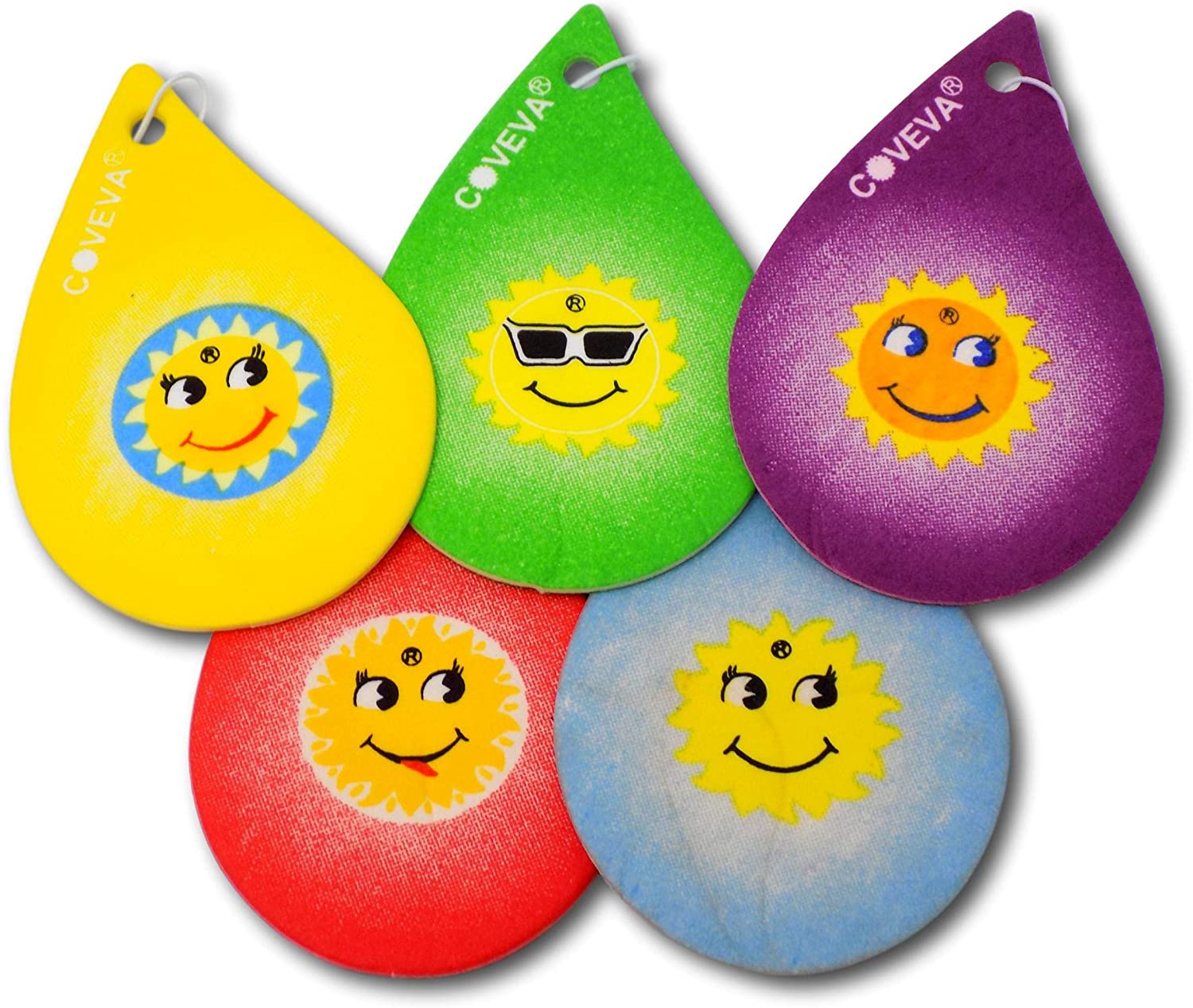 EPOSGEAR 5 Pack Assorted Tear Drops Design Car Air Fresheners - 5 Scent Variety Pack - With Elastic Hanging Loop