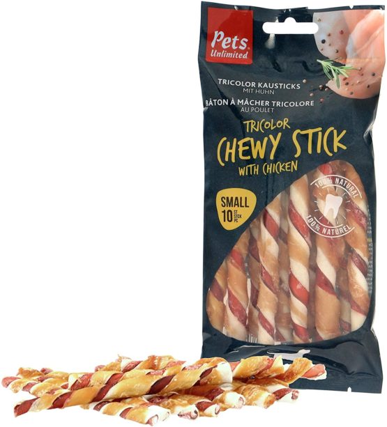 Pets Unlimited Tricolor Chewy Sticks with Chicken Small, 10pc, clear - Image 2