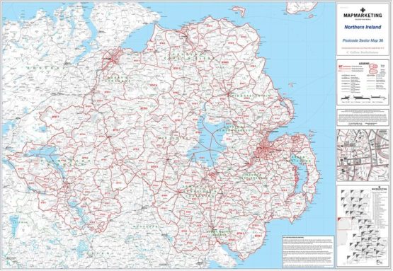 Northern Ireland Postcode Sector Map 36 – Laminated Wall Map – BigaMart