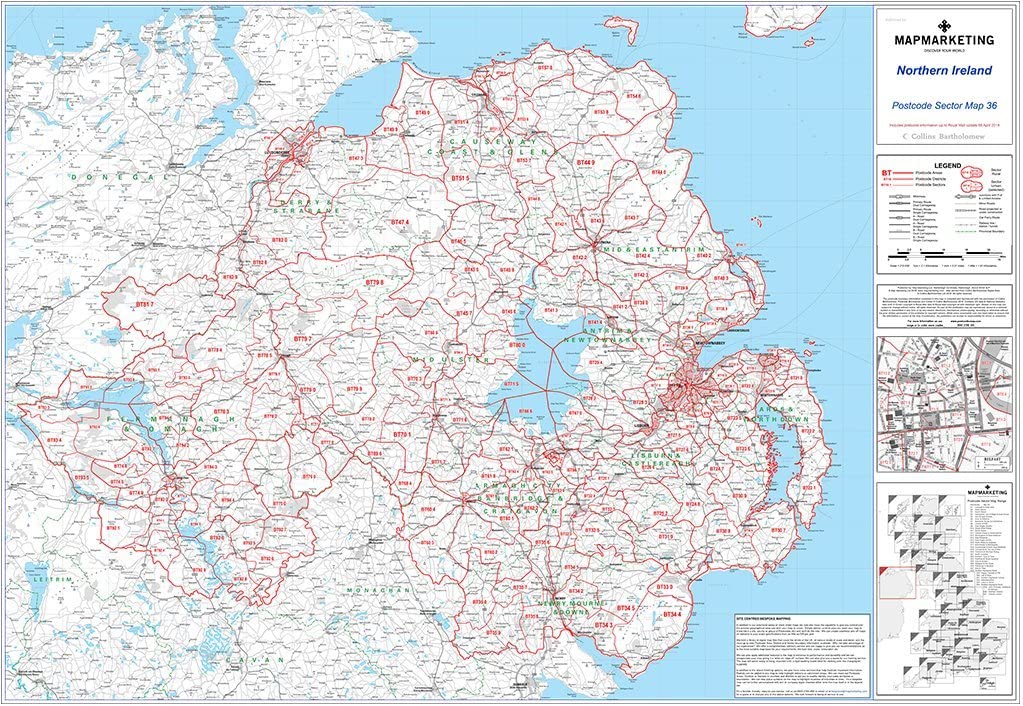 Northern Ireland Postcode Sector Map 36 – Laminated Wall Map – BigaMart