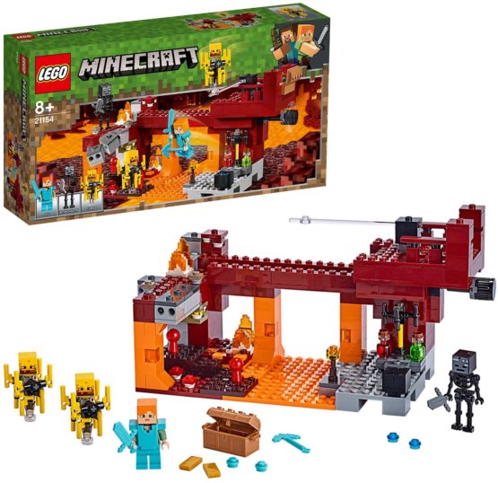LEGO 21154 Minecraft The Blaze Bridge Building Set with Alex Minifigure, Wither Skeleton Figure, Lava and Blaze Mob Elements, The Nether Micro World Toys for Kids