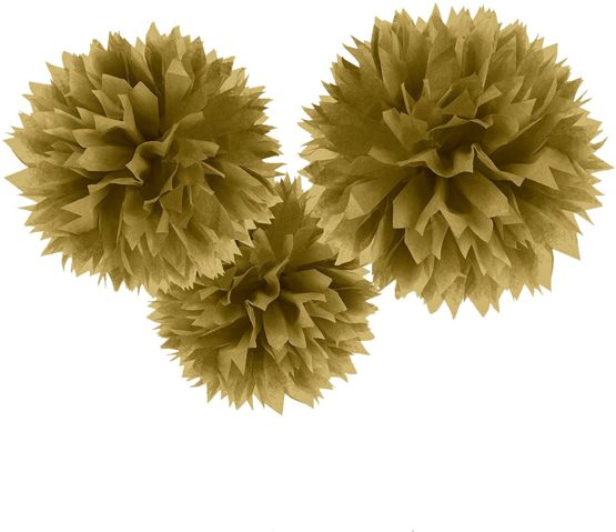 amscan 10119836 Gold Paper Flower Pom Hanging Party Decorations, 40cm-3 Pcs