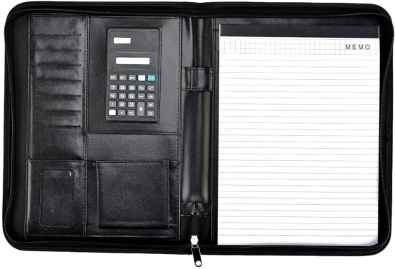 Arpan Deluxe Professional A4 Organiser Portfolio Zipped Work Case Folder/Padded Conference File Folio with Built-in Calculator Note Pad & Business Card Holders – Brown/Tan Gold - Image 3