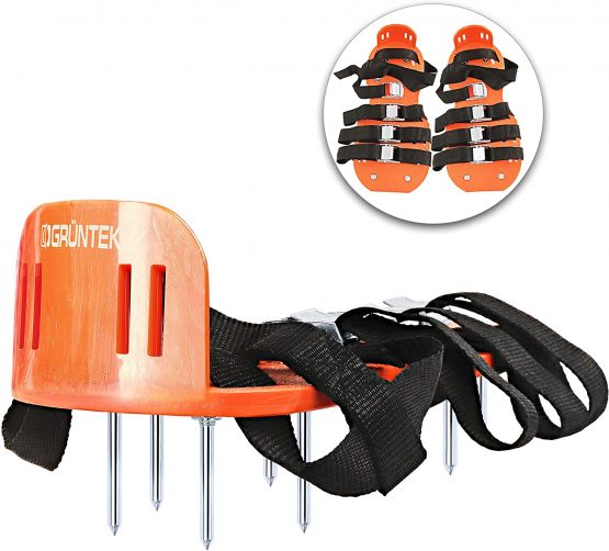 GRÜNTEK Lawn Aerator Shoes | Garden Grass Aerator Spiked Sandals | 4 Secure Adjustable Straps | Universal Size for all Shoes or Boots
