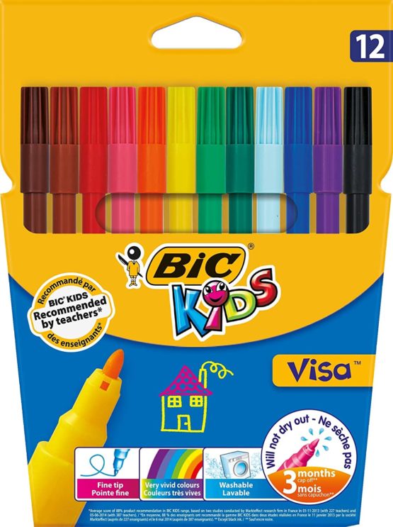 BIC Kids Visa Felt Pens - Assorted Colours, Wallet of 12