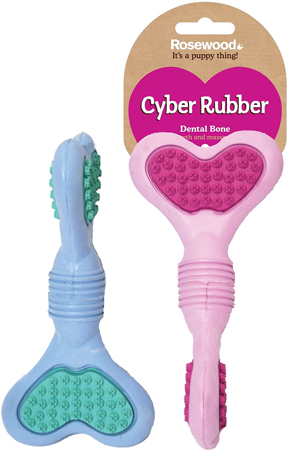 Rosewood Cyber Rubber Dental Bone for Puppies, Dog Toy for Teething Chewing and Play, Non-Toxic Rubber, Cleans Teeth and Gums - Image 2