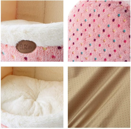Tofern Colorful Dots Patterns Striped Cute Pet Fleece Bed Puppy Small Dog Cat Sleeping Igloo House Non-Slip Warm Washable, Pink Dots - Image 3