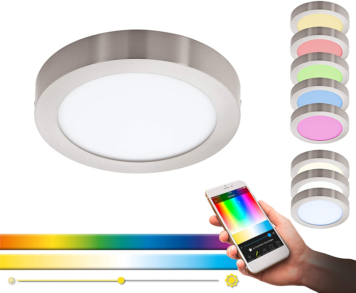 Eglo Connect LED Ceiling Light Fueva-C, Smart Home Ceiling lamp, Material: Metal Casting, Plastic, Colour: matt Nickel