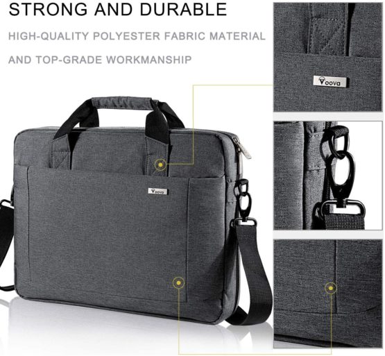 Voova Laptop Bag Case 14 15 15.6 Inch Computer Sleeve Messenger Bag with Shoulder Strap Expandable Waterproof Business Briefcase with Tablet Pocket for Men Women Lawyer to Work Travel School-Grey - Image 2