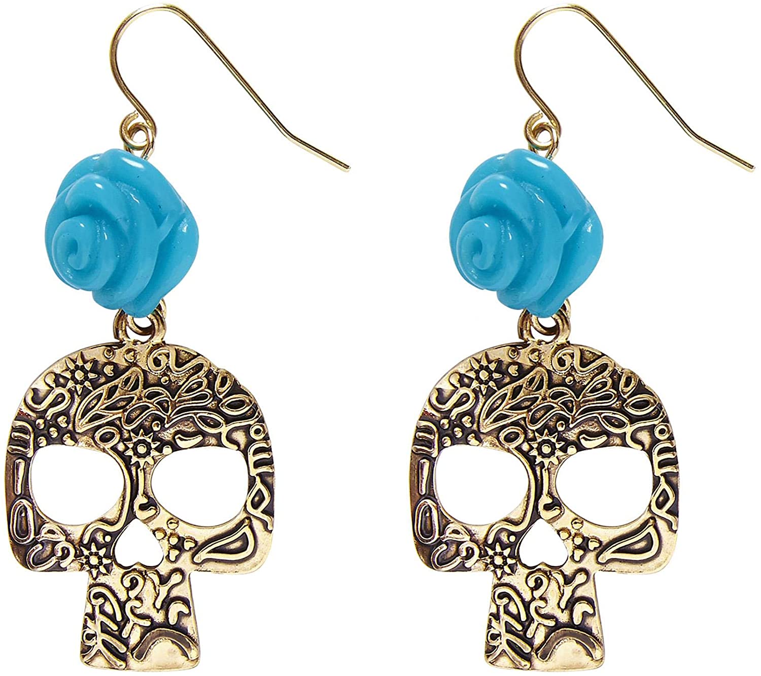 WIDMANN 03505, Pair of Earrings with Skull and Rose, Adult Woman, Dia De Los Muertos, Skeletons, Halloween, Carnival