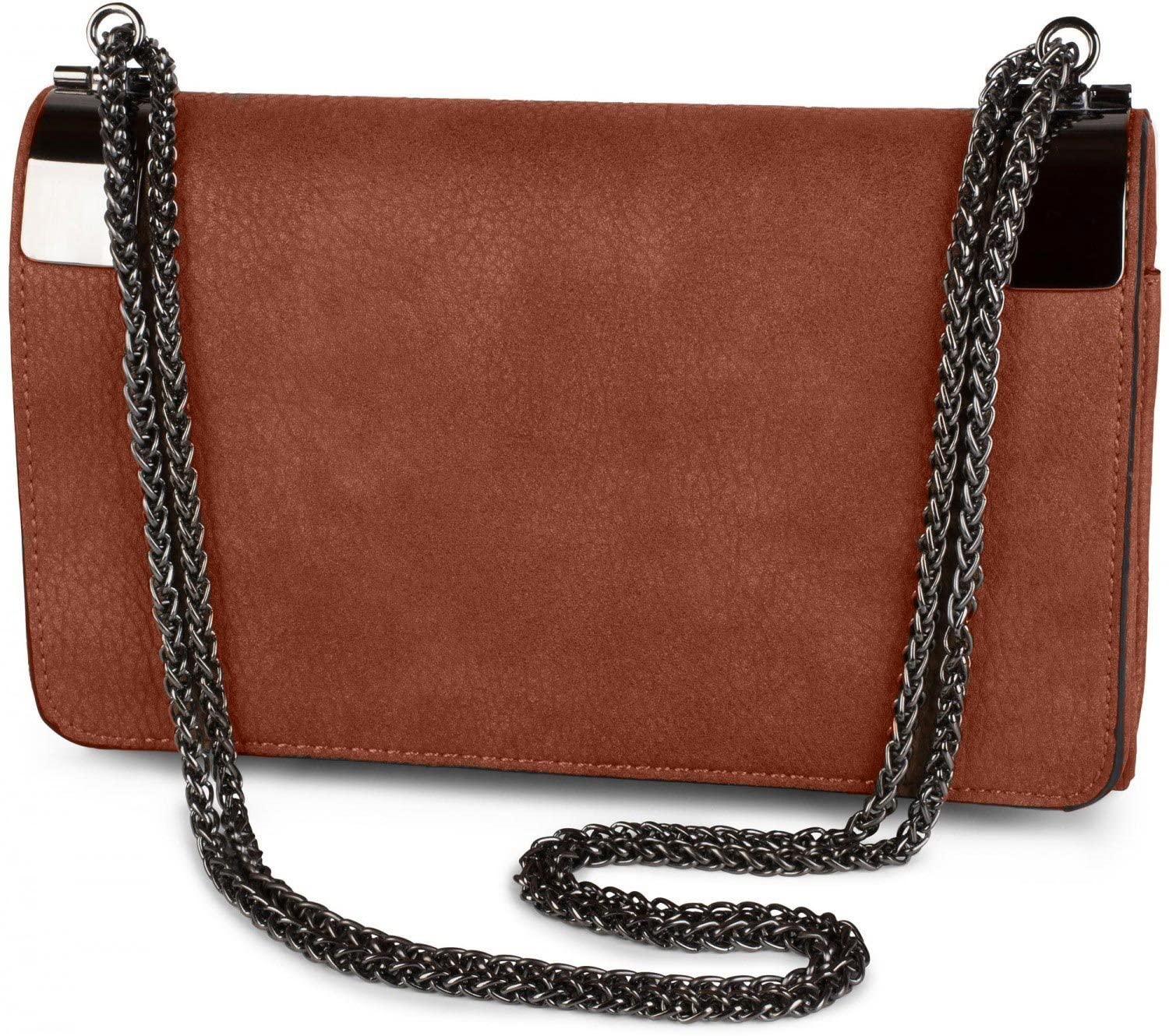 styleBREAKER clutch, evening bag with metal clasp and plain coil chain, vintage design, ladies 02012046, Colour:Red Brown