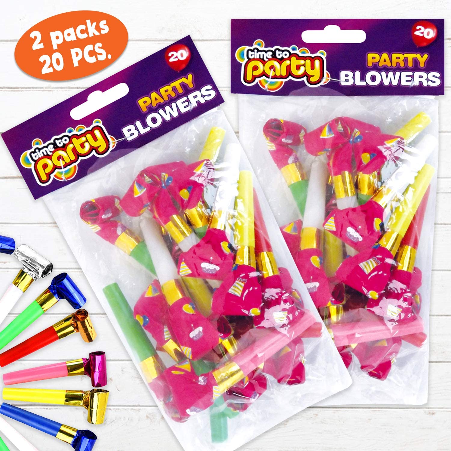 SOL 40pk Party Blowers for Party Bags Fillers for Kids Assorted Colours Party Blowers - Image 2