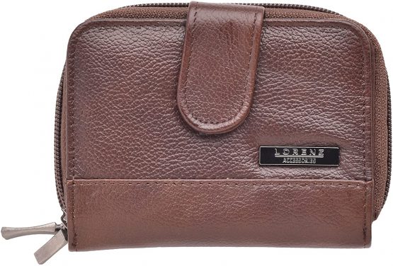 Ladies Small Leather Purse wih 2 Zipped Compartments (Black, Tan, Red, Dark Brown, Beige)