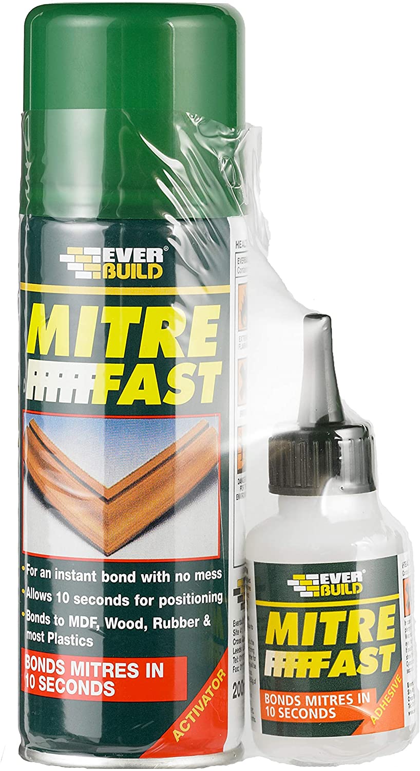 Everbuild Mitre Fast Two Part Bonding Kit - Suitable for Mitre Joints - Industrial Grade - Clear - 50g Adhesive/200ml Activator