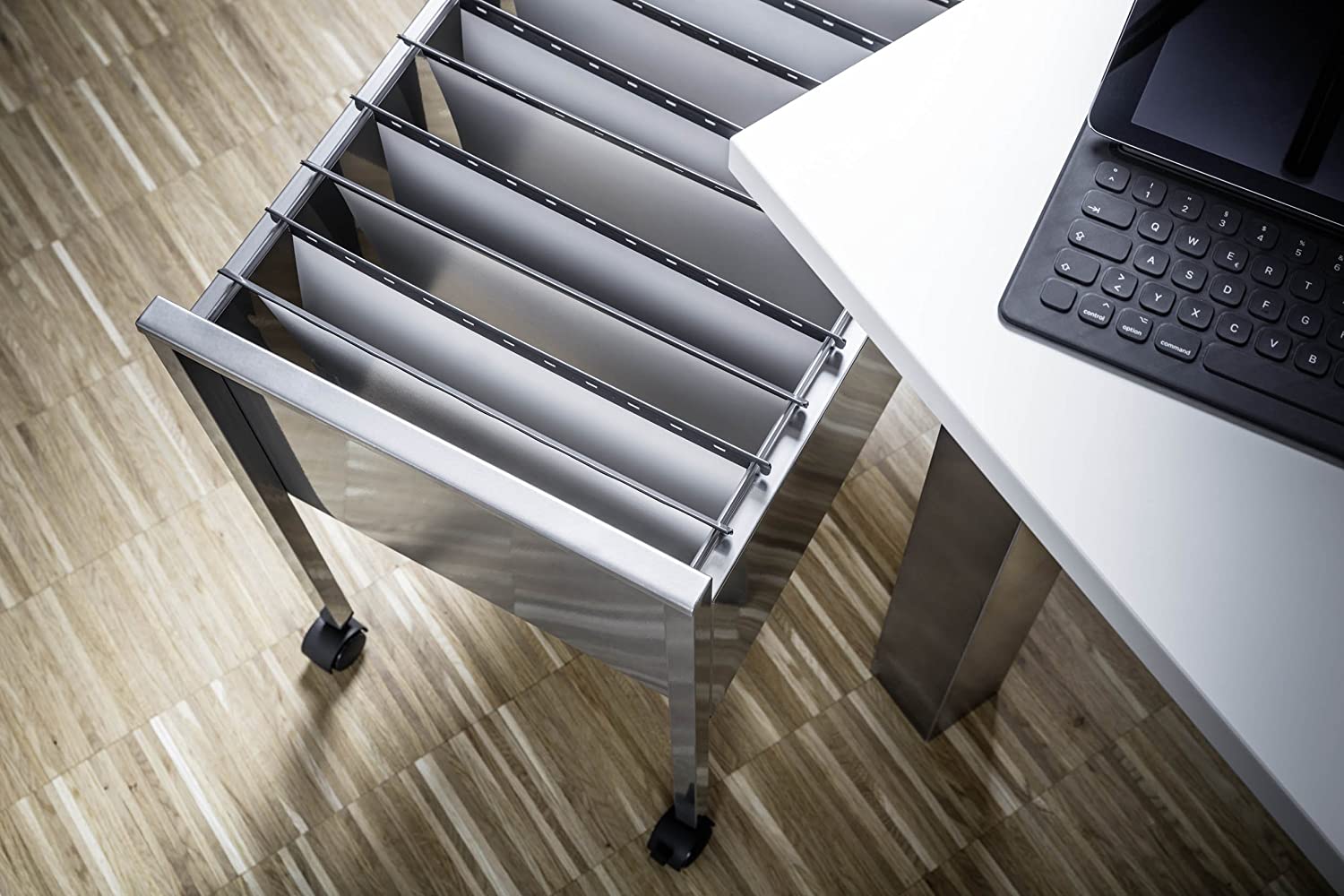 Durable ECO Suspension File Trolley, for 80 A4 Suspension Files, Made of Strong Steel, Silver Colour - Image 3