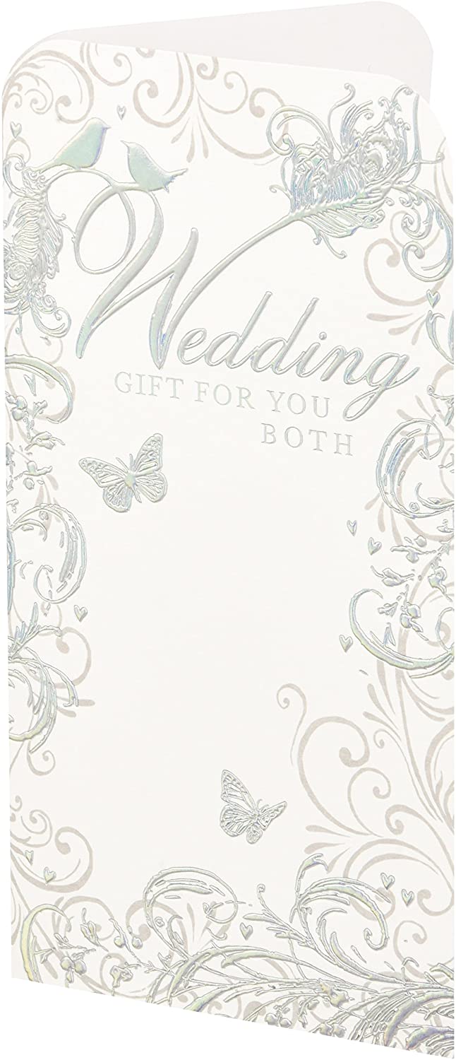 Creative Money Wedding Gift Voucher Wallet Card Silver Birds & Butterfly Design, multicolor, 17.8cm x 9.8cm x 0.2cm