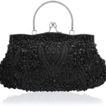 Women Vintage Clutch Bag Embroidery Floral Evening Bags Sequin Bead Pear Handbag Purse For Wedding Prom Bridal Party