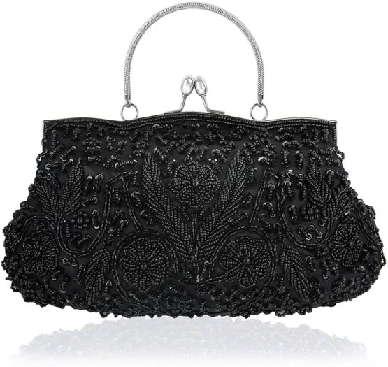 Women Vintage Clutch Bag Embroidery Floral Evening Bags Sequin Bead Pear Handbag Purse For Wedding Prom Bridal Party