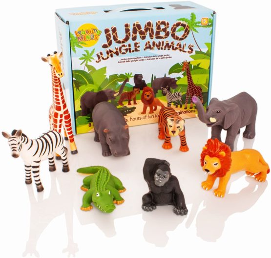 Learning Minds Set of 8 Jumbo Jungle Animal Figures - Zoo Animals For 1, 2, 3 Year Olds - Toy Animals For Kids Age 18 Months +