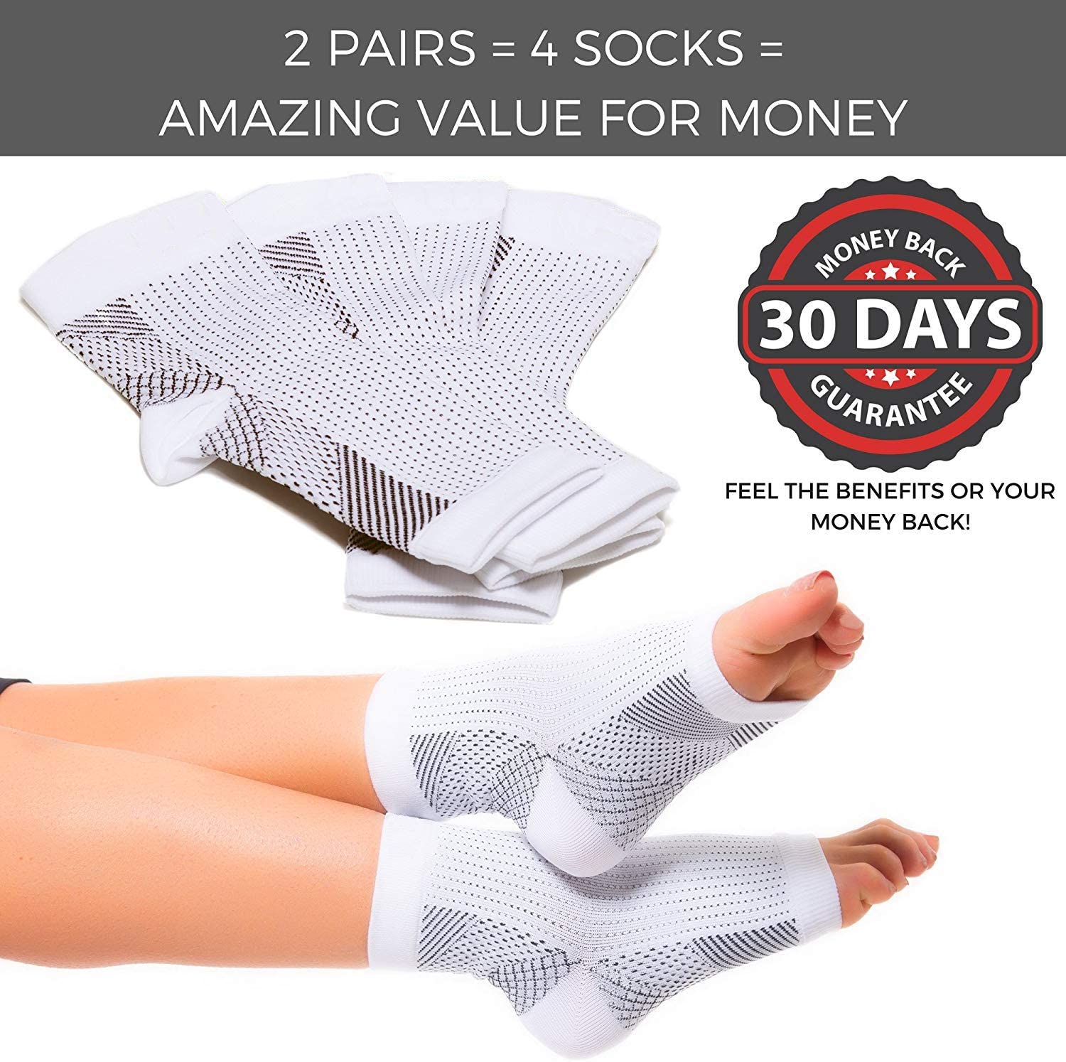 2 Pairs Plantar Fasciitis Socks with Arch Support, Foot Care Compression Sleeve, Eases Swelling & Heel Spurs, Ankle Brace Support, Relieve Pain Fast - Image 4