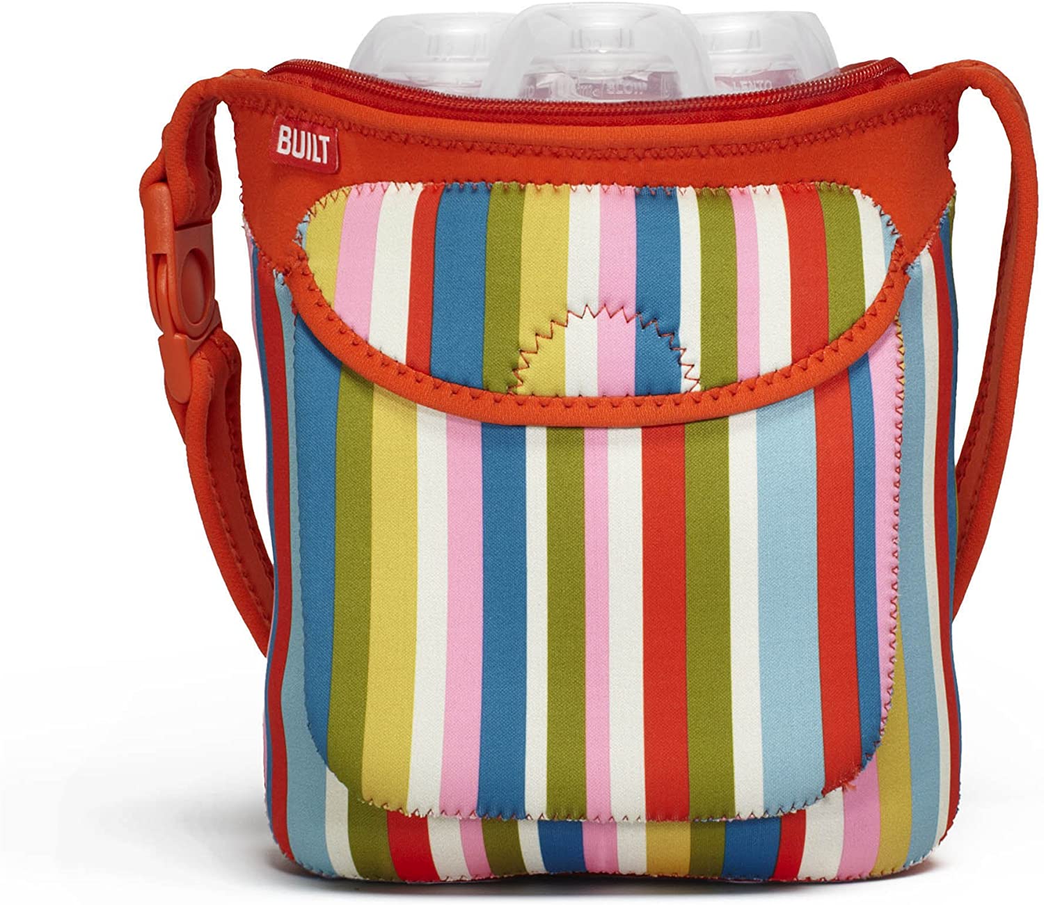 Built NY Three Bottle Tote Baby Pink Stripe, Orange