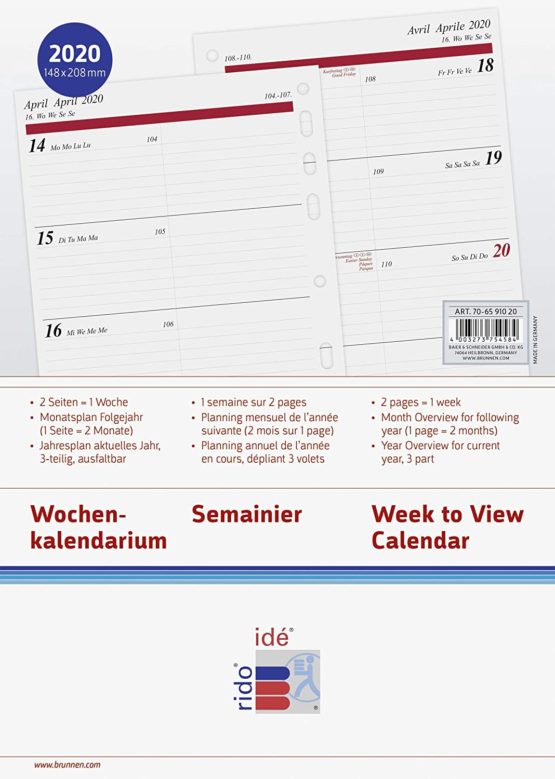 rido/idé 706591020, weekly calendar/scheduling systems, 2020, 2 pages = 1 week, page size 14, 8 x 20, 8 cm, A5 - Image 3