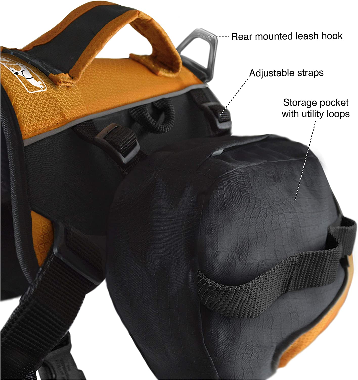 Kurgo Baxter Dog Backpack, Hiking Pack for Dogs Lightweight, Reflective, Black/Orange, 53 cm L x 18 cm W x 53 cm H - Image 3