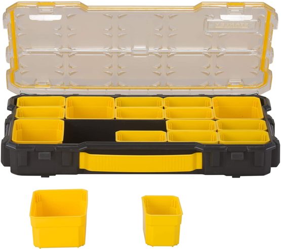 STANLEY FATMAX Pro 2/3 Shallow Stackable Storage Organiser for Small Parts, 6 Removable Compartments, FMST1-75779 - Image 4