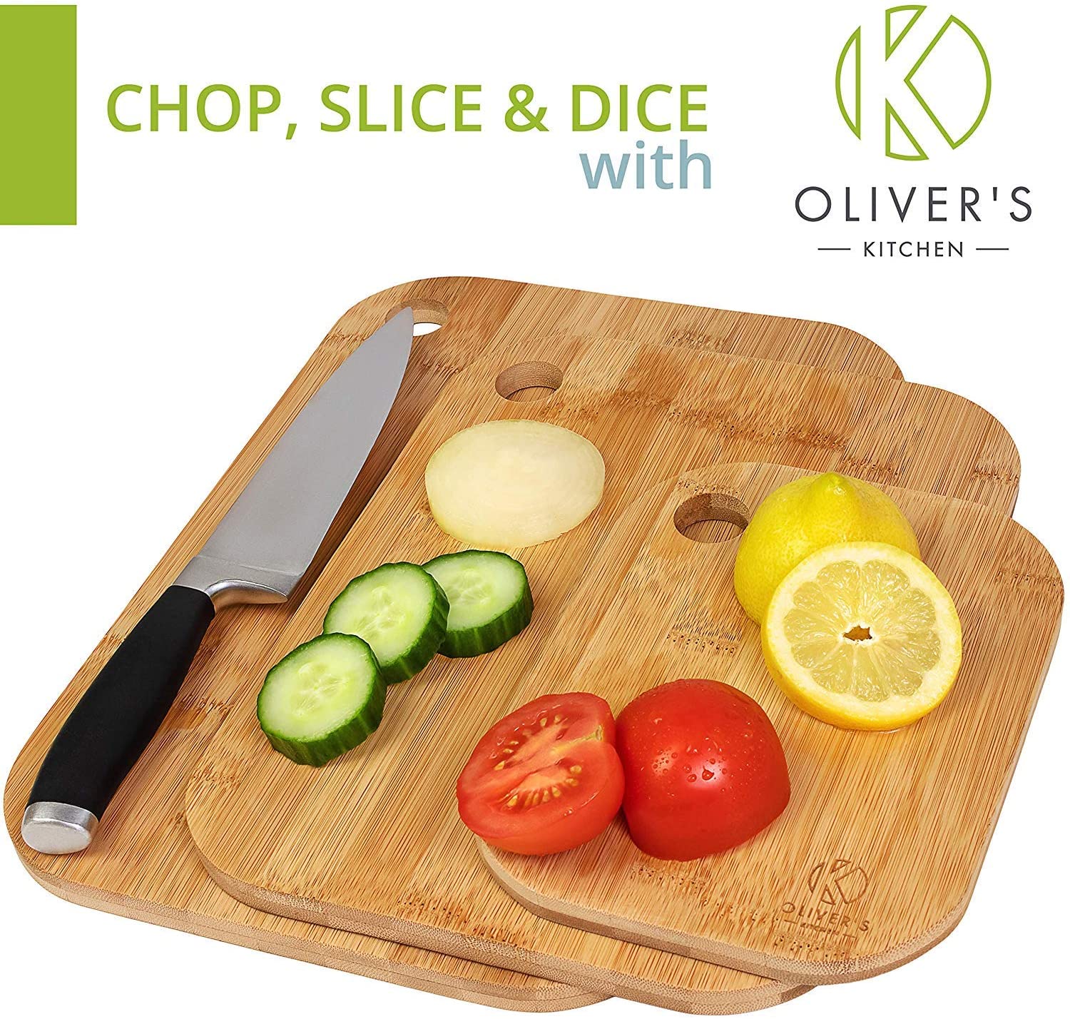 Oliver's Kitchen ® 3 x Set of Wooden Chopping Boards, Different Sizes for Every Occasion, Beautifully Designed - Image 4