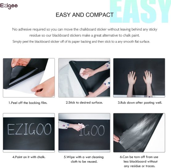 Chalkboard Sticker - Contact Paper Removable Blackboard Sticker-Chalkboard Wall Sticker - 17in x 83in 5pcs of Chalk - Ezigoo - Image 4