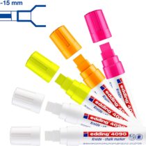 edding 4090 Chalk Marker Pen Set - 2 White, 3 Neon Colours - 5 Chalk Pens - Chisel Tip 4-15 mm - Wet Wipe Pen for Chalkboards, Windows, Glass, Mirrors - Liquid Chalk Marker Pens for Opaque Coverage