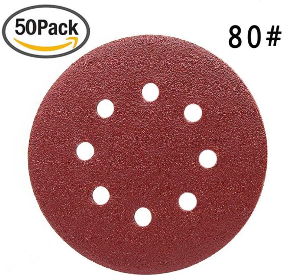 Maveek 50 Pieces 8 Holes Sanding Discs 80 Grit 5 inch Hook and Loop Sandpaper Assortment for Random Orbital Sander - Image 2