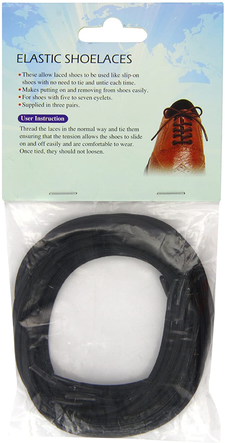 NRS Healthcare Elastic Shoe Laces Pair, Pack of 3 - Black, Le Noir, 12