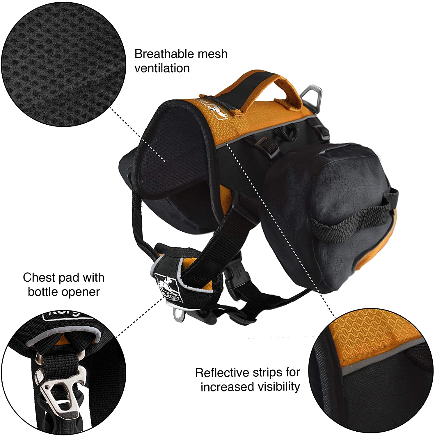 Kurgo Baxter Dog Backpack, Hiking Pack for Dogs Lightweight, Reflective, Black/Orange, 53 cm L x 18 cm W x 53 cm H - Image 2