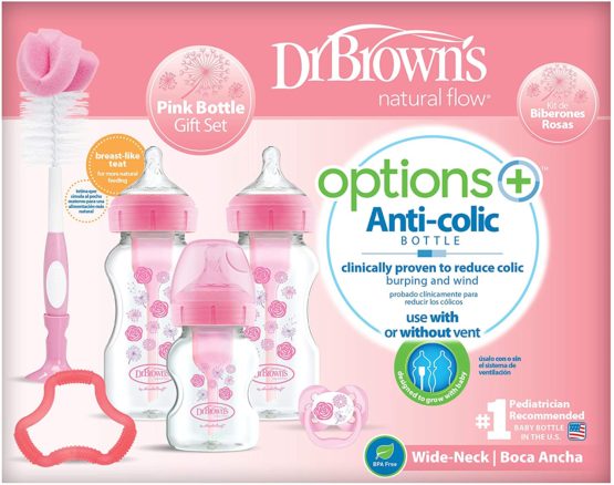 Dr. Brown's Natural Flow Options+ Anti-Colic Baby Bottles Gift Set, Pink - Image 2