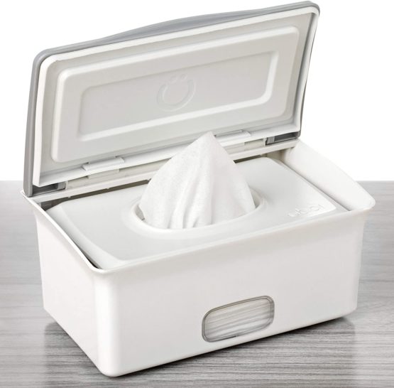 Ubbi Baby Nappy Wipes Dispenser | Baby Nappy Wipes Case, Baby Wipes Holder with Weighted Plate, Keeps Wipes Fresh and Non-Slip Rubber Feet, Grey