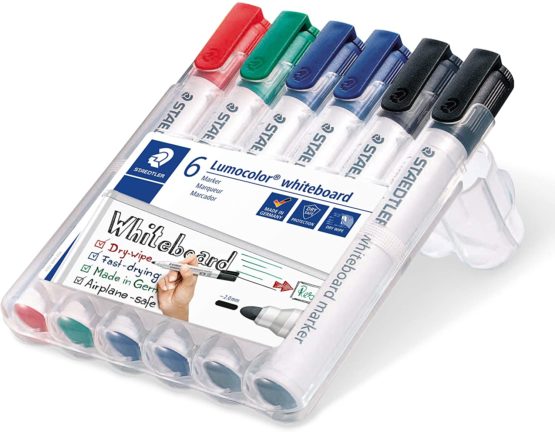 Staedtler Lumocolor 351 Whiteboard Marker Bullet Tip Approx. 2 mm line Width, Set of 6 Markers, high Quality, Made in Germany, can be Wiped Dry and Residue- by whiteboards, 351 WP6X - Image 2