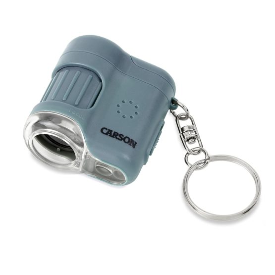 Carson MM-280B MicroMini LED Lighted 20x Pocket Microscope with Built-In UV Ligh tand LED Flashlight - Blue - Image 3