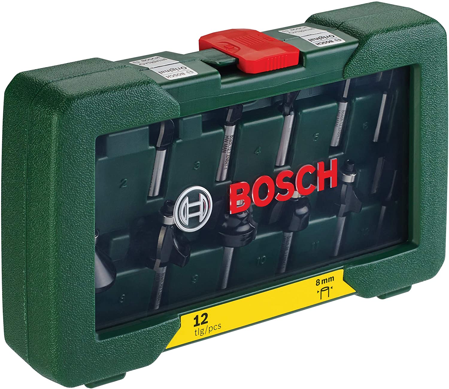 Bosch 12-Piece Tungsten Carbide Router Bit Set (for Wood Shank diameter 8 mm, Accessory Routers), Silver/Black, 12-Piece Set - Image 2