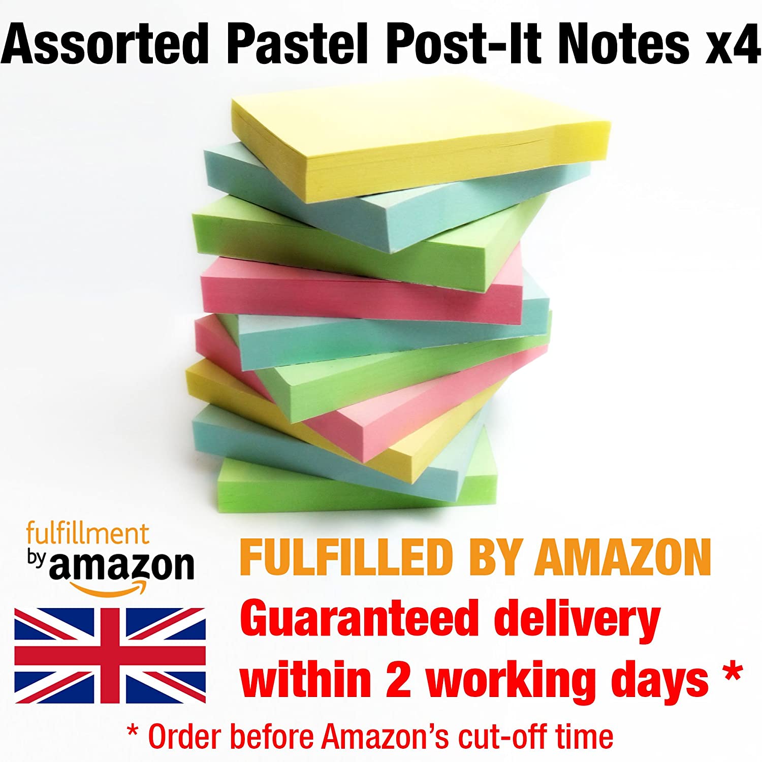 400 Pastel Sticky Notes (76x76mm) - Colourful Removable Adhesive Memo Pads in Blue, Pink, Green, Yellow, 4 Pads (1 Pack) - Image 2