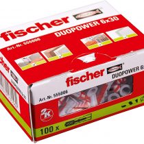 fischer 555006 DUOPOWER Wall Plug, Red/Grey, 6x30, Set of 100 Pieces