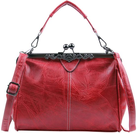 LUI SUI Women Retro Handbag, PU Leather Purse Vintage Top Handle Bag Kiss Lock Crossbody Shoulder Bag for Ladies