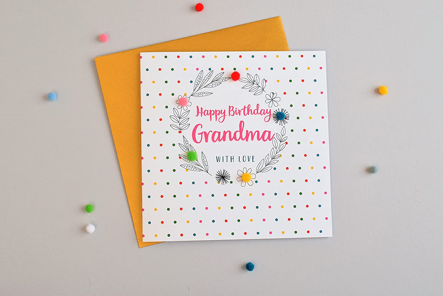 Claire Giles Greeting Cards, Happy Birthday Grandma Card, Dots and flowers design Grandmother Birthday Card - Image 4