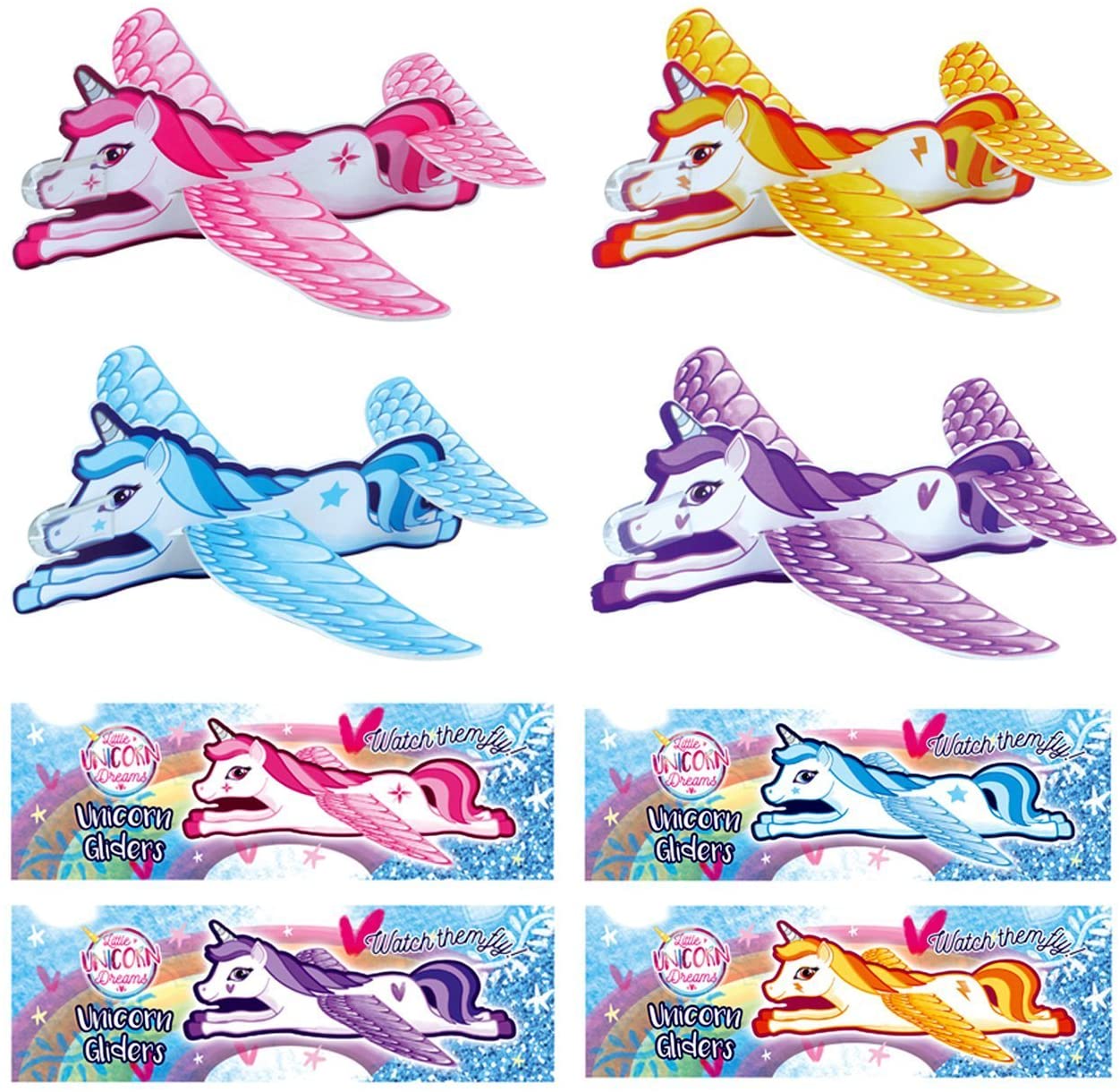 HENBRANDT Unicorn Flying Gliders, Party Bag Fillers Children's Games & Prizes, (24), Multicolor, Pack of 24