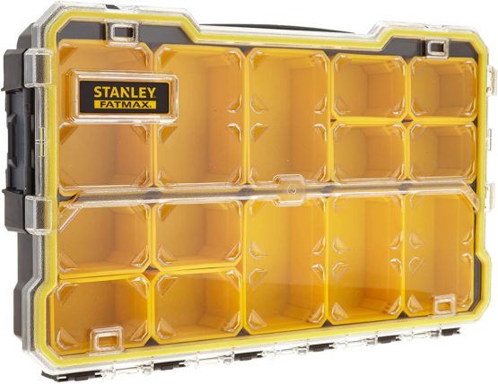STANLEY FATMAX Pro 2/3 Shallow Stackable Storage Organiser for Small Parts, 6 Removable Compartments, FMST1-75779