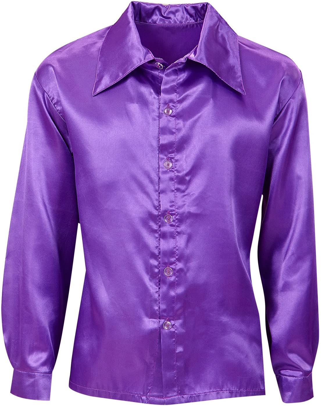 Widmann Satin 70s Disco Shirt Costume For Seventies 70s Disco Retro Fancy Dress Up, Purple