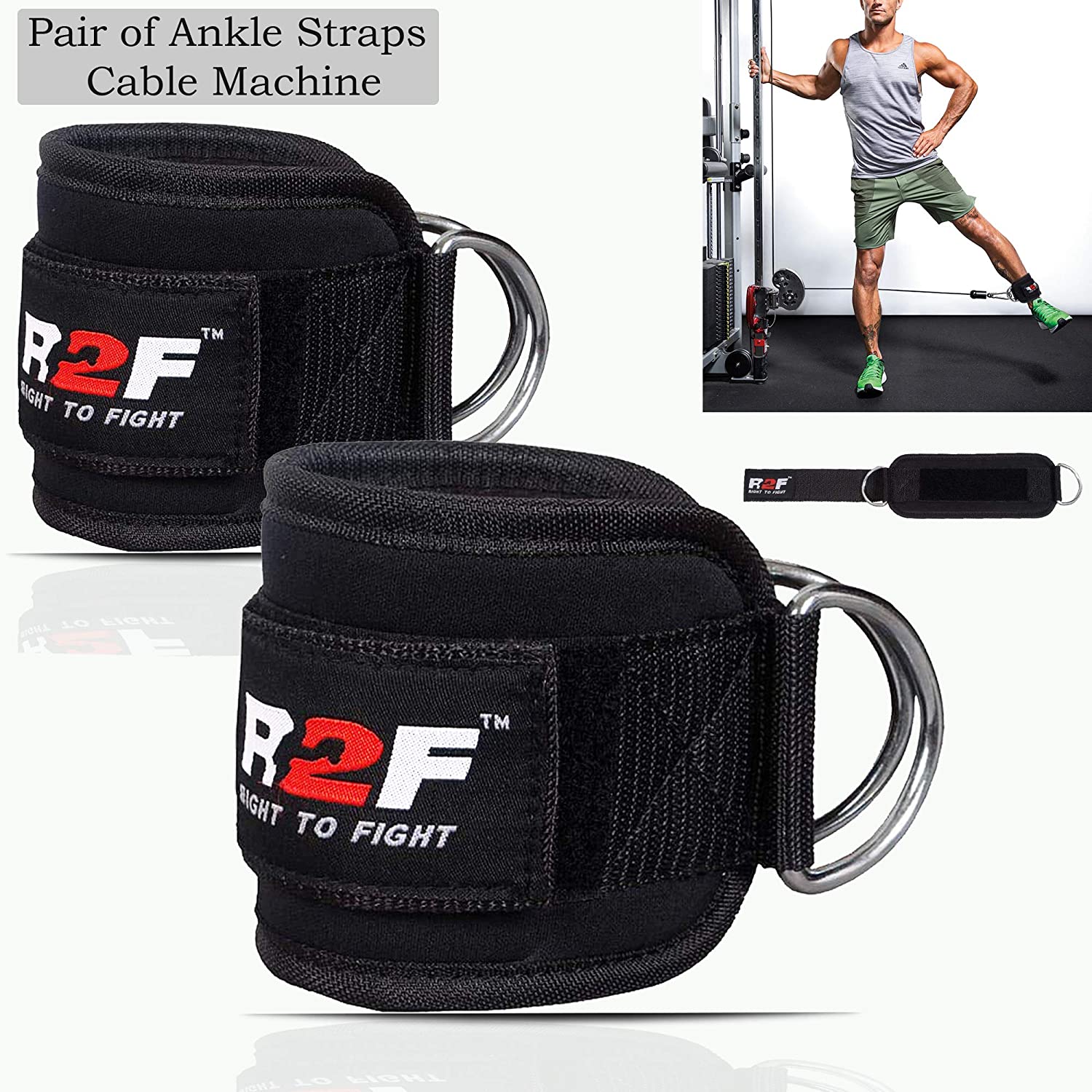 R2F Ankle Straps for Cable Machines or Resistance Bands Padded Ankle