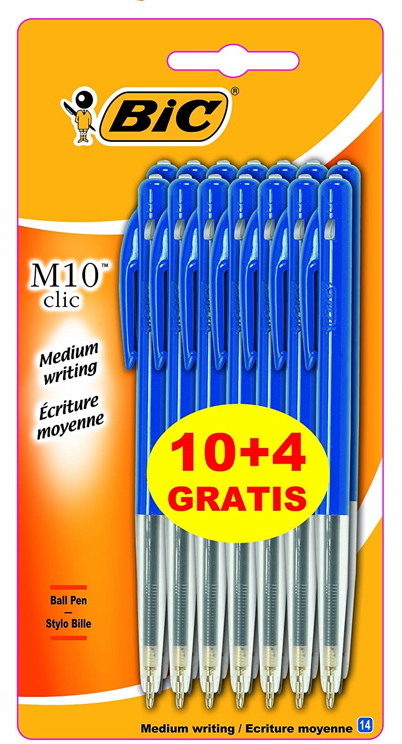 Bic M10 Medium Clic Ball Pen Blue Value Pack Of 10 Plus 4 Free